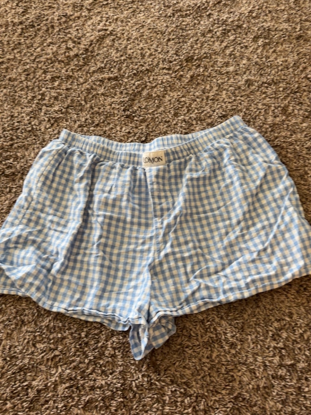 Light Blue Gingham High-Waist Lounge Shorts by Unbranded